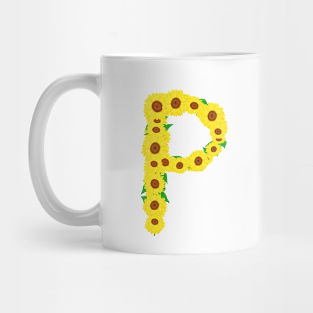 Sunflowers Initial Letter P (White Background) by Art By LM Designs 